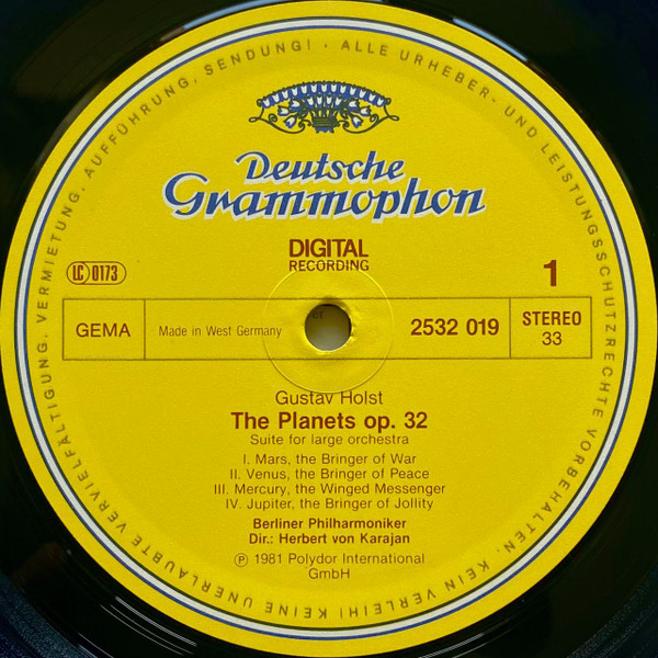 Gustav Holst , Berliner Philharmoniker · Herbert von Karajan - The Planets | Deutsche Grammophon (2532 019) - 3