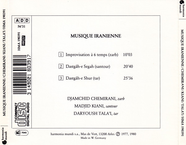Djamchid Chemirani - Madjid Kiani - Daryoush Tala'i - Musique Iranienne | harmonia mundi France (HMA 190391) - 2