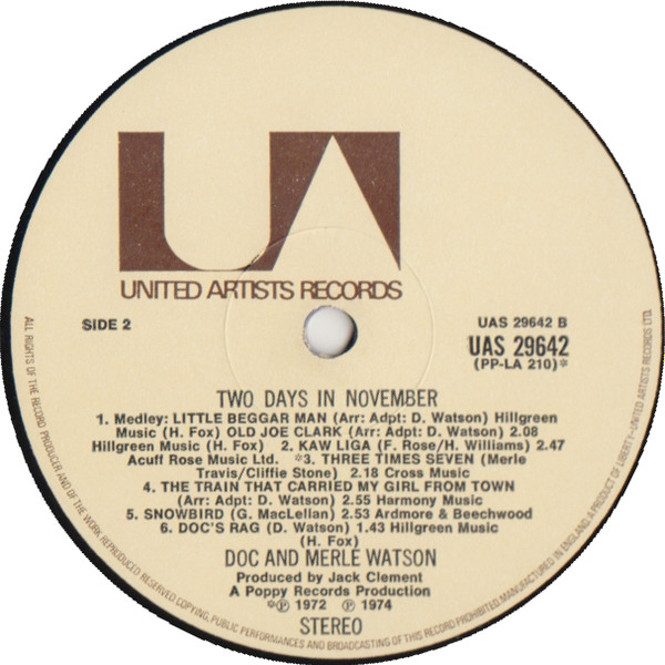 Doc & Merle Watson - Two Days In November | United Artists Records (UAS 29642) - 4