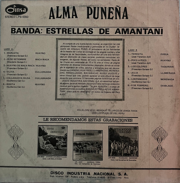 Banda Estrellas De Amantani - Alma Punena ! | Dinsa (STEREO-LPS-0063) - 2 Banda Estrellas De Amantani - Alma Punena ! | Dinsa (STEREO-LPS-0063) - 2