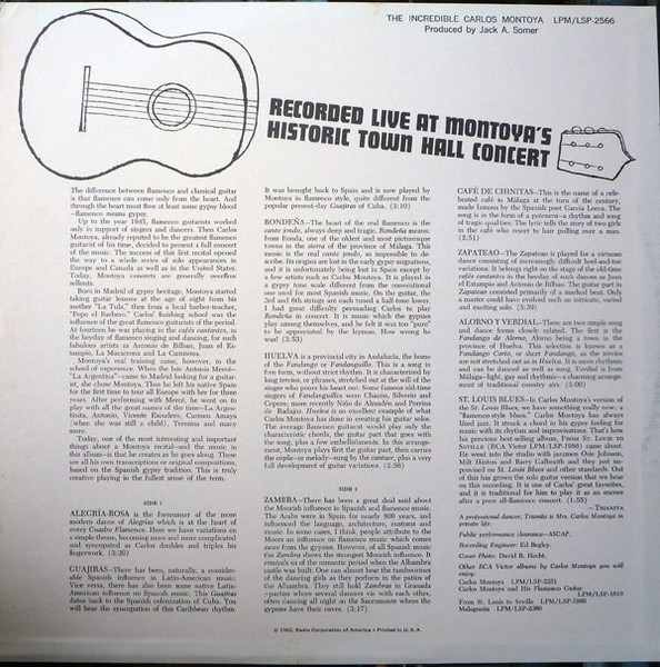 Carlos Montoya - The Incredible Carlos Montoya - Gala New York Town Hall - Sold Out | RCA Victor (LSP 2566) - 2 Carlos Montoya - The Incredible Carlos Montoya - Gala New York Town Hall - Sold Out | RCA Victor (LSP 2566) - 2