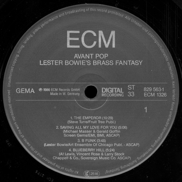 Lester Bowie's Brass Fantasy - Avant Pop | ECM Records (ECM 1326) - 3 Lester Bowie's Brass Fantasy - Avant Pop | ECM Records (ECM 1326) - 3