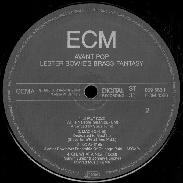 Lester Bowie's Brass Fantasy - Avant Pop | ECM Records (ECM 1326) - 4 Lester Bowie's Brass Fantasy - Avant Pop | ECM Records (ECM 1326) - 4