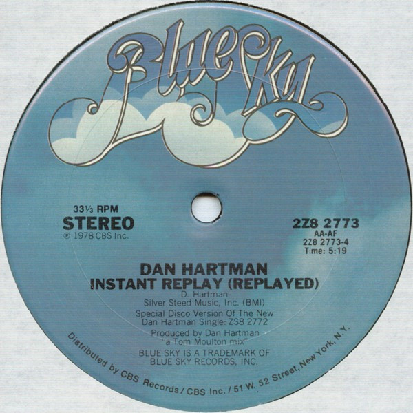 Dan Hartman - Instant Replay | Blue Sky (2Z8 2773) - 2