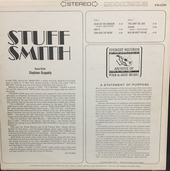 Stuff Smith - Stuff Smith | Everest Records Archive Of Folk & Jazz Music (FS-238) - 2