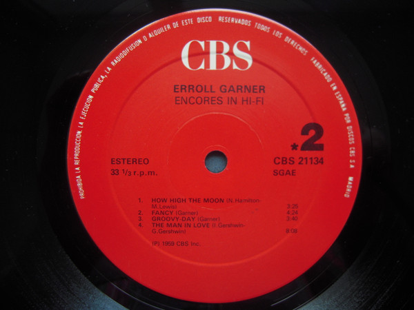 Erroll Garner - Encores In Hi Fi | CBS (CBS 21134) - 4