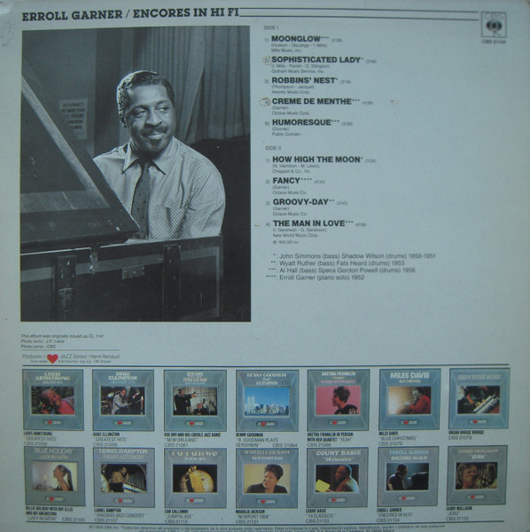 Erroll Garner - Encores In Hi Fi | CBS (CBS 21134) - 2