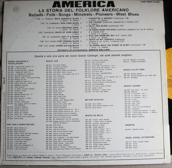 Ramblin' Jack Elliott , Derroll Adams - America - La Storia Del Folklore Americano | Joker (SM 3023) - 2