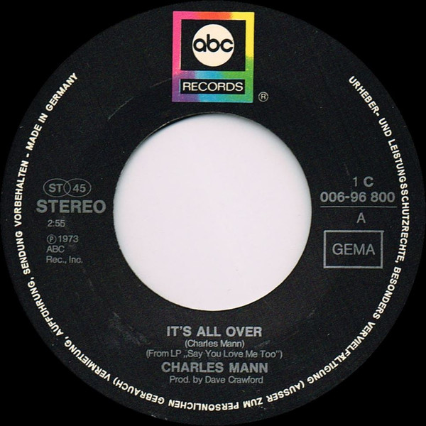 Charles Mann - It's All Over | ABC Records (1C 006-96 800) - 3