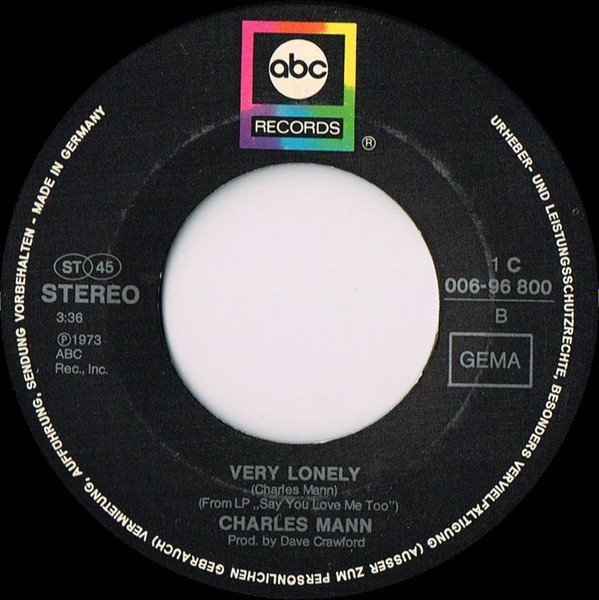 Charles Mann - It's All Over | ABC Records (1C 006-96 800) - 2