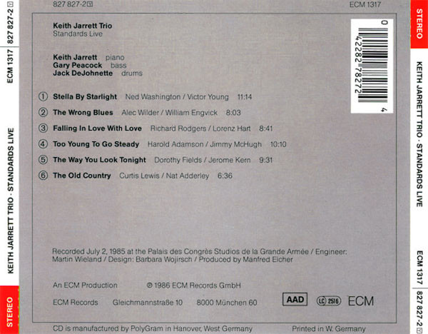 Keith Jarrett Trio - Standards Live | ECM Records (ECM 1317) - 2