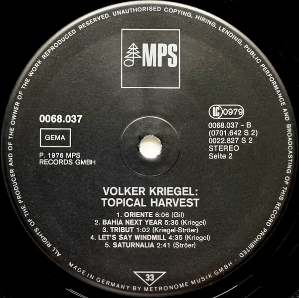 Volker Kriegel - Topical Harvest | MPS Records (68.037) - 2