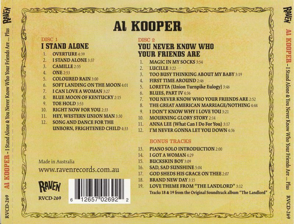 Al Kooper - I Stand Alone / You Never Know Who Your Friends Are... Plus CD | Raven Records (RVCD-269) - 2 Al Kooper - I Stand Alone / You Never Know Who Your Friends Are... Plus CD | Raven Records (RVCD-269) - 2