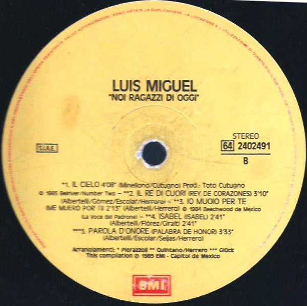 Luis Miguel - Noi Ragazzi Di Oggi | EMI (64 2402491)