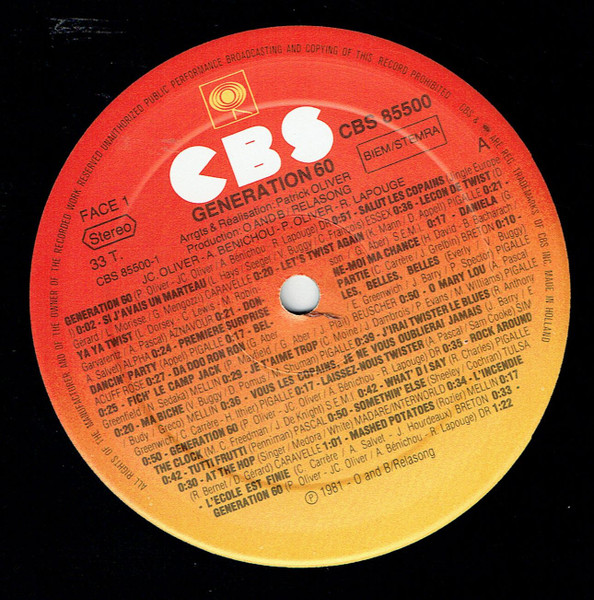 Generation 60 - Interprete 45 Hits Des Années 60 | CBS (CBS 85500) - 3