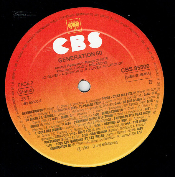Generation 60 - Interprete 45 Hits Des Années 60 | CBS (CBS 85500) - 4