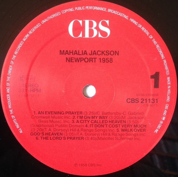 Mahalia Jackson - Newport 1958 | CBS (CBS 21131) - 3 Mahalia Jackson - Newport 1958 | CBS (CBS 21131) - 3