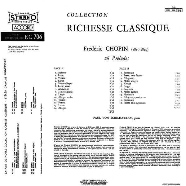 Frédéric Chopin , Paul Von Schilhawsky - 26 Préludes | Accord (30 RC 706) - 2 Frédéric Chopin , Paul Von Schilhawsky - 26 Préludes | Accord (30 RC 706) - 2