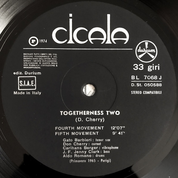 Gato Barbieri / Don Cherry - Togetherness | Durium (BL 7068 J) - 4