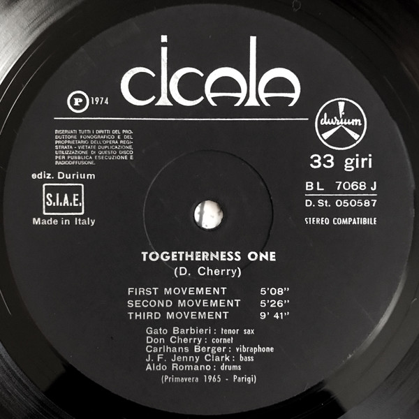 Gato Barbieri / Don Cherry - Togetherness | Durium (BL 7068 J) - 3