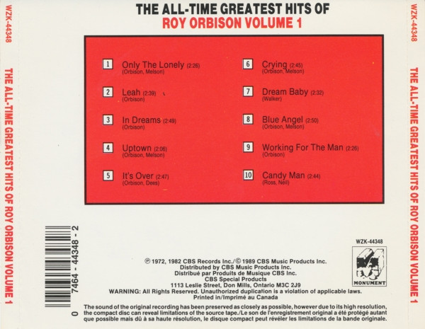 Roy Orbison - The All-Time Greatest Hits Of Roy Orbison Volume 1 | Monument (WZK 44348) - 2 Roy Orbison - The All-Time Greatest Hits Of Roy Orbison Volume 1 | Monument (WZK 44348) - 2