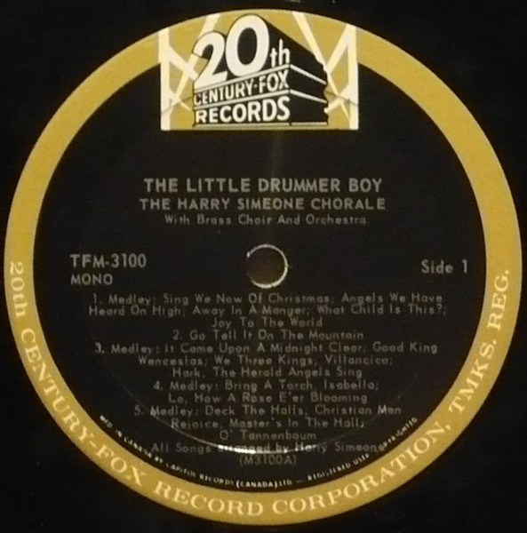 The Harry Simeone Chorale - The Little Drummer Boy: A Christmas Festival | 20th Century Fox Records (TFM-3100) - 2