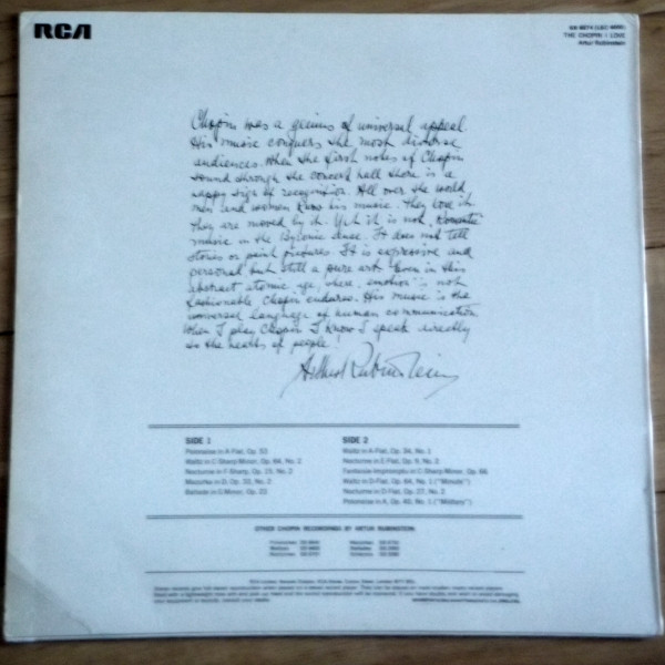 Arthur Rubinstein - The Chopin I Love | RCA Red Seal (SB 6874 (LSC-4000)) - 4