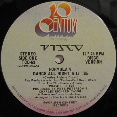Formula V - Dance All Night | 20th Century Records (TCD-63) - main
