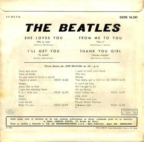 The Beatles - The Beatles' Hits - Vinilo 7" | Odeon (DSOE 16.561) - 2 The Beatles - The Beatles' Hits - Vinilo 7" | Odeon (DSOE 16.561) - 2