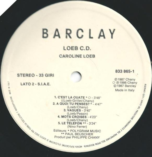 Caroline Loeb - Loeb C.D. | Barclay (833 865-1) - 3 Caroline Loeb - Loeb C.D. | Barclay (833 865-1) - 3