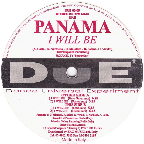 Panama - I Will Be | DUE Records (Dance Universal Experiment) (DUE 00.05) - 3