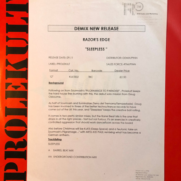 Razor's Edge - Sleepless | Prolekult (KULT 002) - 3