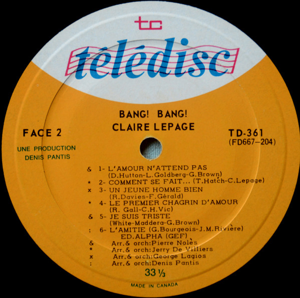 Claire Lepage - Bang! Bang! | Télédisc (TD 361) - 4