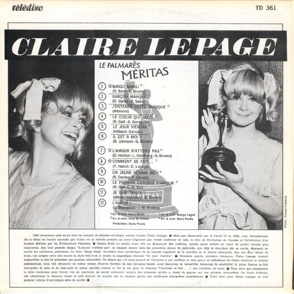 Claire Lepage - Bang! Bang! | Télédisc (TD 361) - 2
