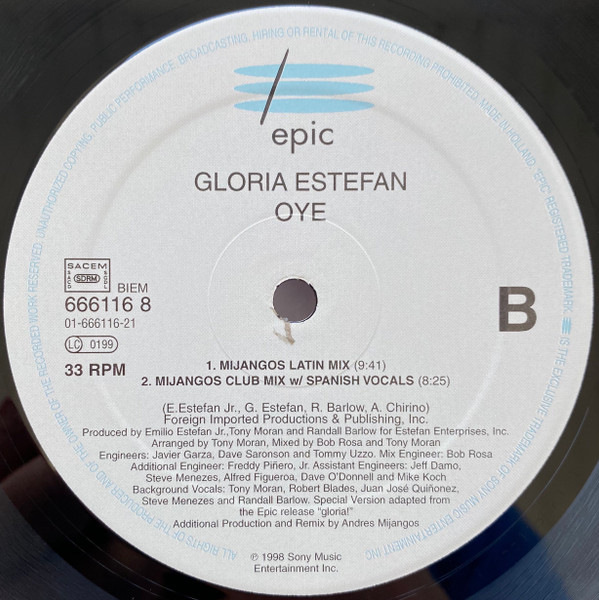 Gloria Estefan - Oye (The Remixes) | Epic (EPC 666116 8) - 2