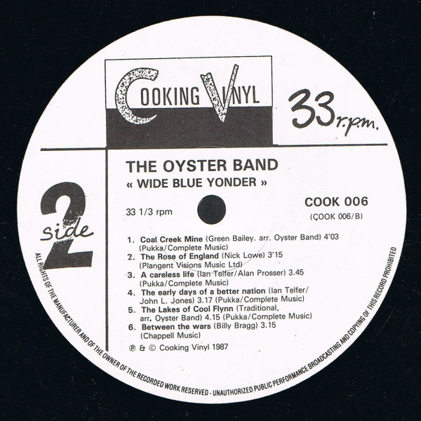 Oysterband - Wide Blue Yonder | Cooking Vinyl (COOK 006) - 3