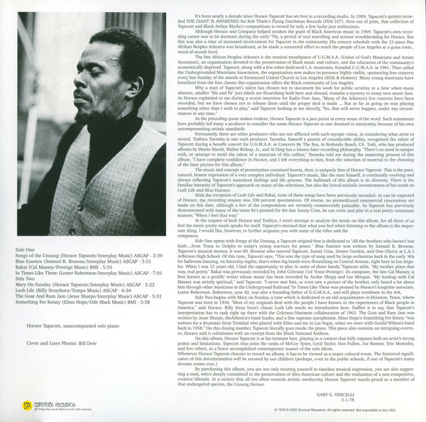 Horace Tapscott - Songs Of The Unsung | Survival Research (SVVRCH017) - 3