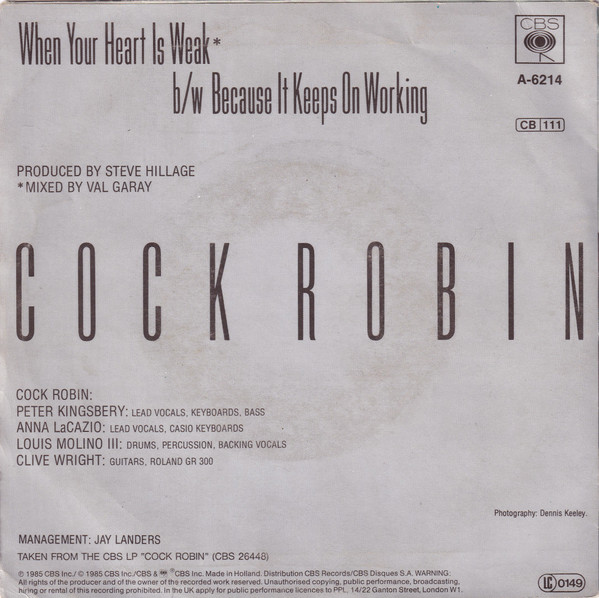 Cock Robin - When Your Heart Is Weak | CBS (CBSA 6214) - 2