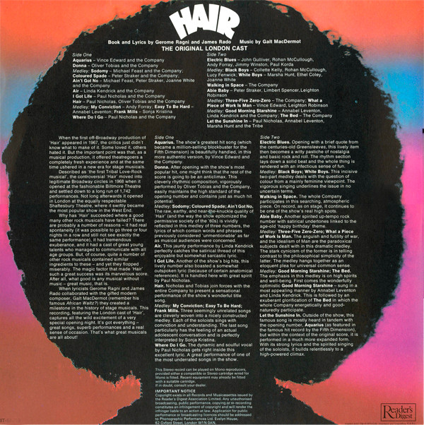 "Hair" Original London Cast The Original London Cast Galt MacDermot - Hair | Reader's Digest (RDS 9039)