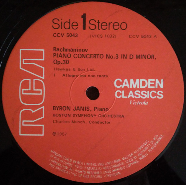Sergei Vasilyevich Rachmaninoff , Byron Janis , Charles Munch , Boston Symphony Orchestra - Piano Concerto No. 3 In D Minor | RCA (CCV 5043) - 2