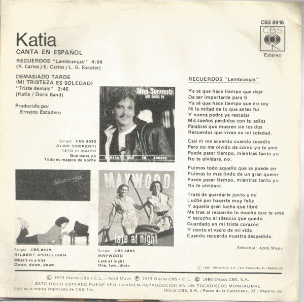 Kátia - Recuerdos | CBS (CBS 8916) - 2