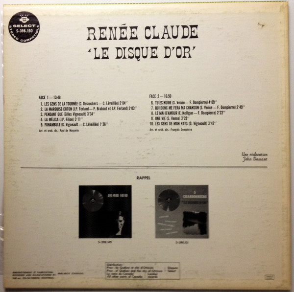 Renée Claude - Le Disque D'Or [Vinyl] | Select (S-398.150) - 2