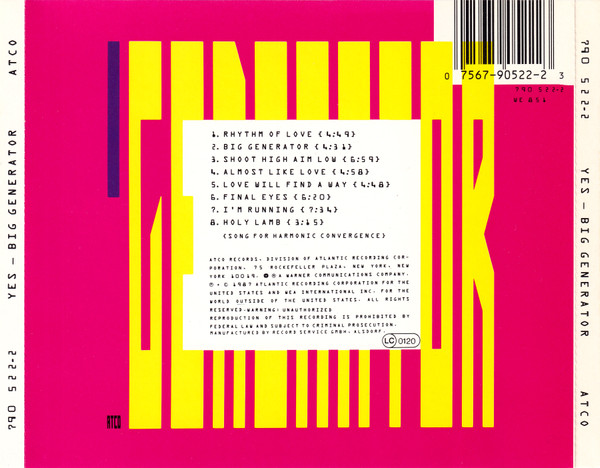 Yes - Big Generator | ATCO Records (790 522-2) - 2 Yes - Big Generator | ATCO Records (790 522-2) - 2