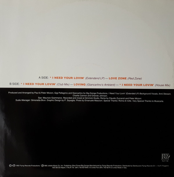 Frankie - I Need Your Lovin' | Flying Records (FLY 116) - main