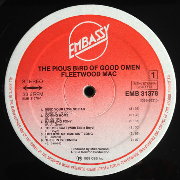 Fleetwood Mac - The Pious Bird Of Good Omen | Embassy (EMB 31378) - 3