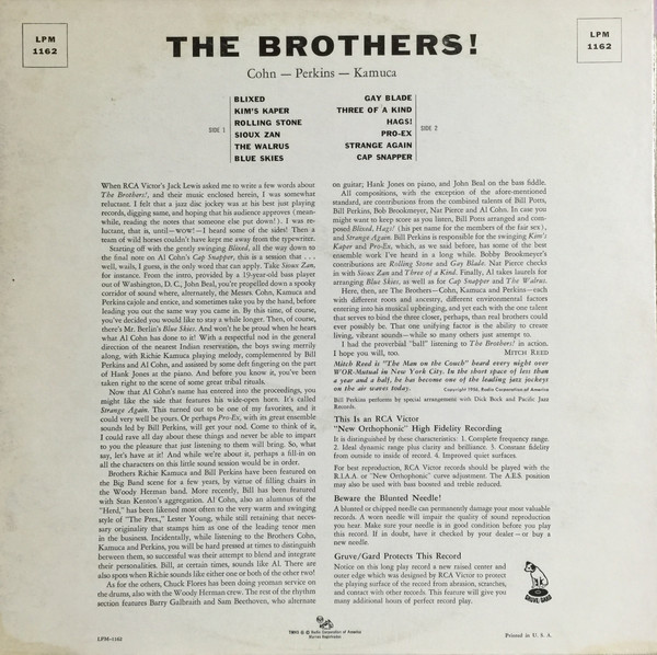 Al Cohn , Bill Perkins , Richie Kamuca - The Brothers ! | RCA Victor (LPM-1162) - 2 Al Cohn , Bill Perkins , Richie Kamuca - The Brothers ! | RCA Victor (LPM-1162) - 2