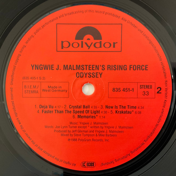 Yngwie J. Malmsteen's Rising Force - Odyssey | Polydor (835 451-1) - 4
