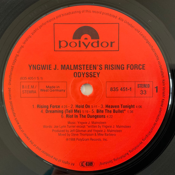 Yngwie J. Malmsteen's Rising Force - Odyssey | Polydor (835 451-1) - 3