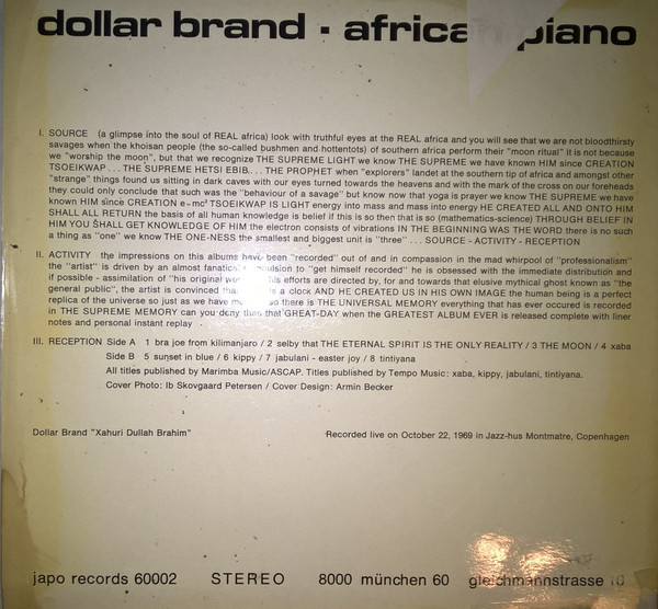 Dollar Brand - African Piano | Japo Records (JAPO 60002) - 2 Dollar Brand - African Piano | Japo Records (JAPO 60002) - 2