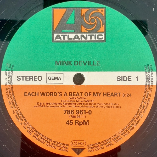 Mink DeVille - Each Word's A Beat Of My Heart | Atlantic (786 961-0) - 3